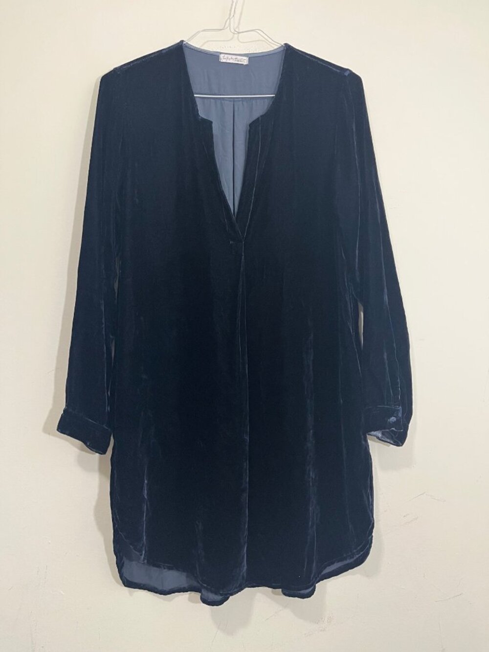 Free People x CP Shades Tunic Mini Dress Size M Blue Velvet Silk Blend Whimsical